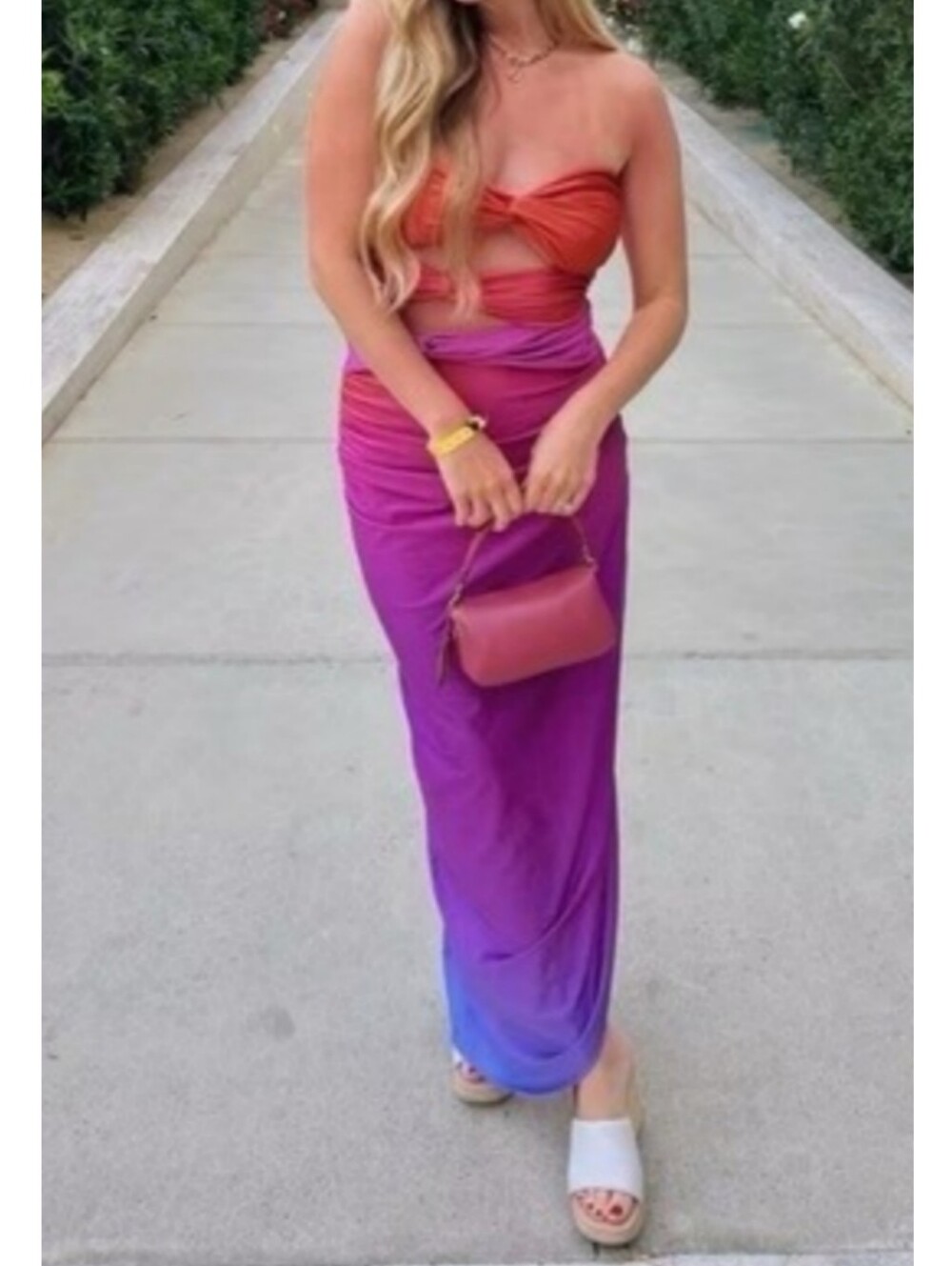 BAOBAB Vera Orange Pink Purple Glossy Cut Out Maxi Dress‎ Size M